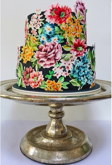 floral hand-painted wedding cake